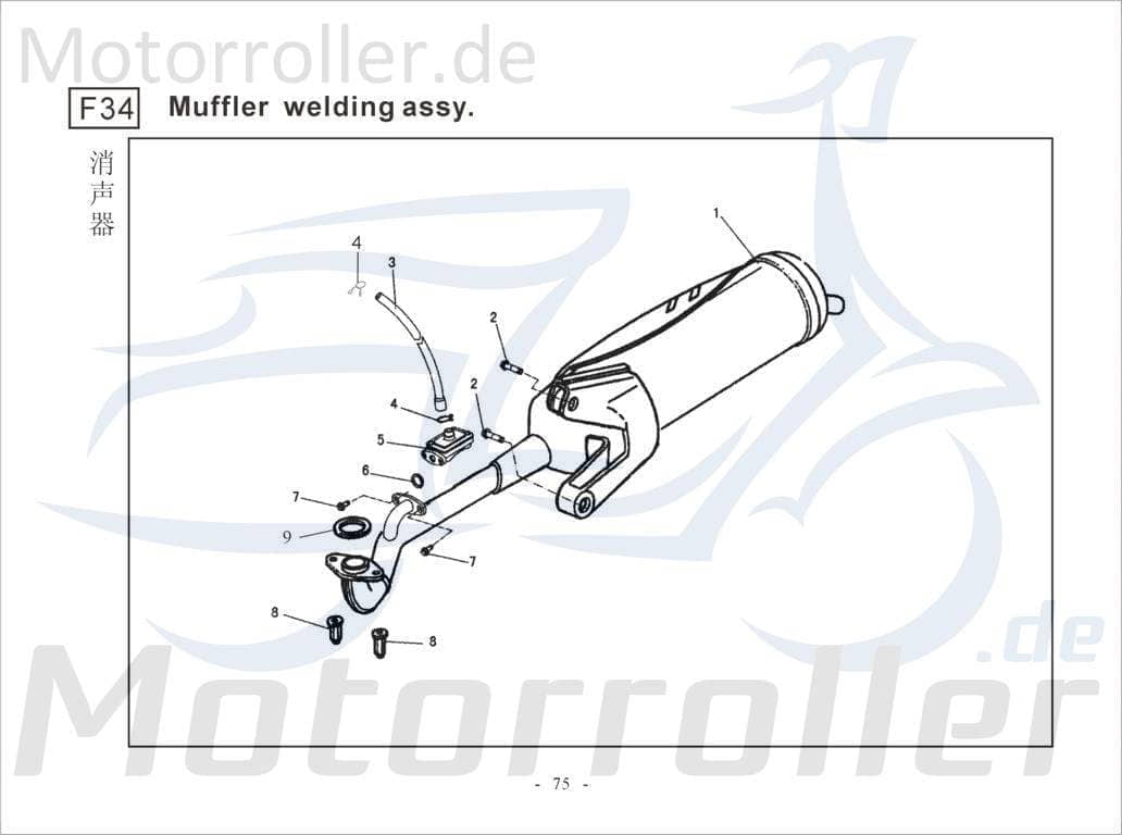 Auspuff kpl mit SLS 4Takt 50ccm 182100-TA9-0000