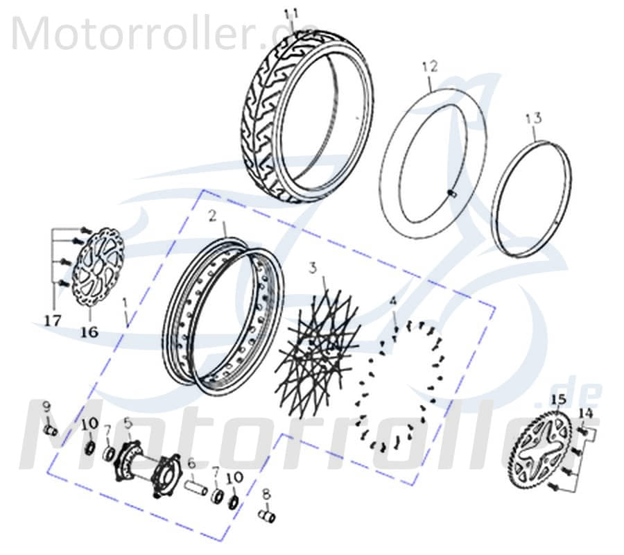 CPI Supermoto 125 DD Felge hinten 125ccm 4Takt Y9B-44210-00-00 Motorroller.de Hinterrad-Felge Hinterradfelge Hinter-Rad Heck-Rad 125ccm-4Takt Motorrad