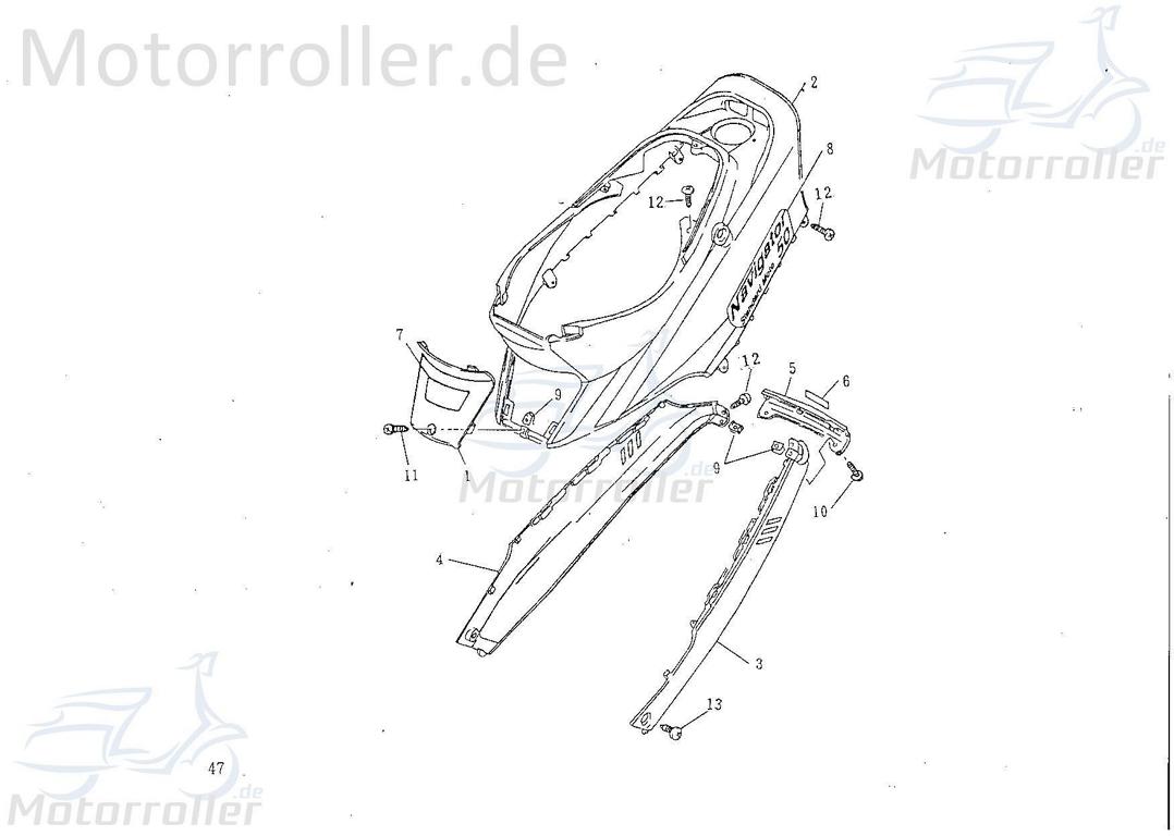 SMC Kontra B 50 Seitenleiste links 50ccm 2Takt 51712-NAF-00 Motorroller.de Seitenteil Seitenverkleidung Seitenabdeckung Seiten-Verkleidung Seitencover