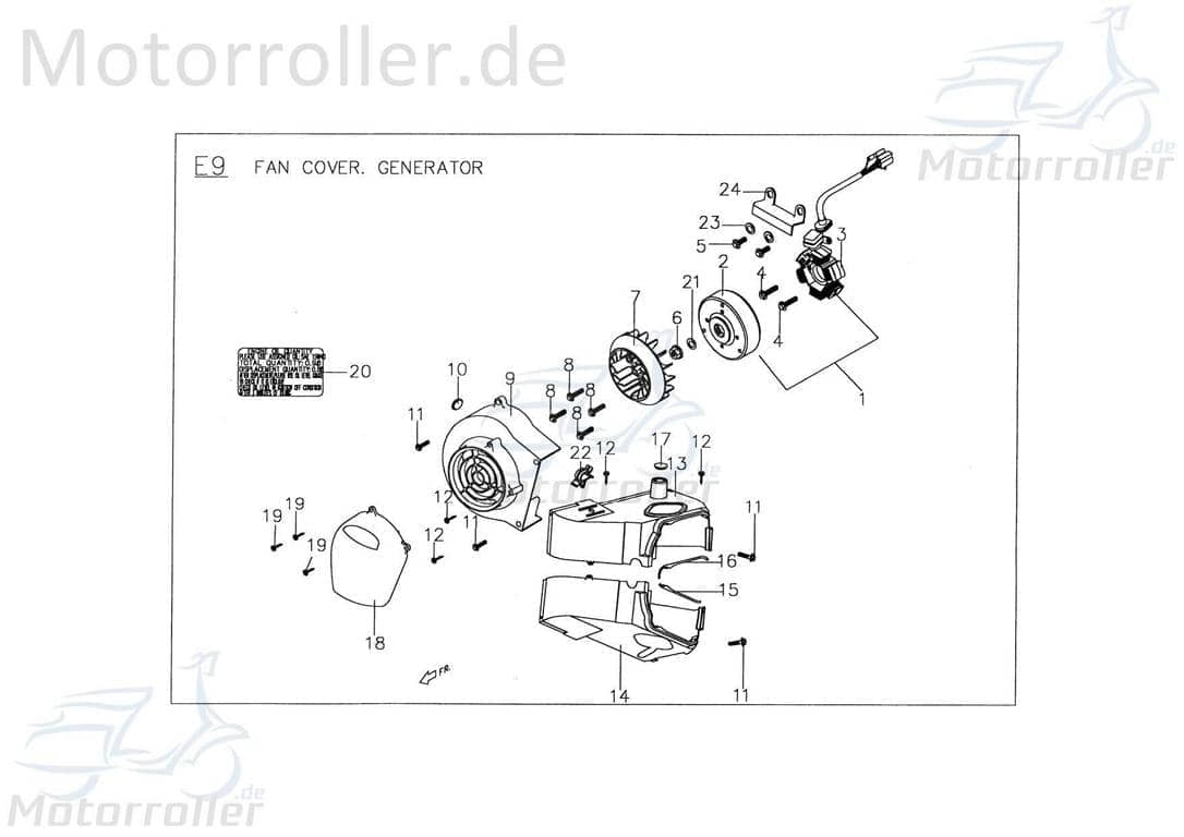 PGO Lichtmaschine AC T-Rex 125 Stator Roller 125ccm 4Takt Motorroller.de Ankerplatte Anker-Platte Stromerzeuger Strom-Generator Licht-Maschine Scooter