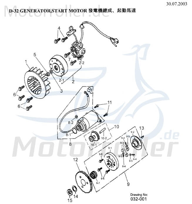 AEON Anlasserritzel Overland 180 Antriebsritzel 28220-119-000 Motorroller.de Starterritzel Starter-Ritzel Anlasserrad Zwischenrad Anlasserzahnrad Quad