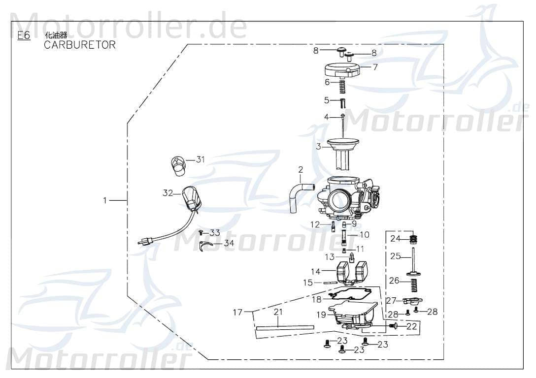 PGO Vergaserdüse T-Rex 125 Vergaser-Düse Roller 125ccm 4Takt Motorroller.de Hauptdüse Nadeldüse Dosierdüse Einstelldüse Haupt-Düse Nadel-Düse Scooter