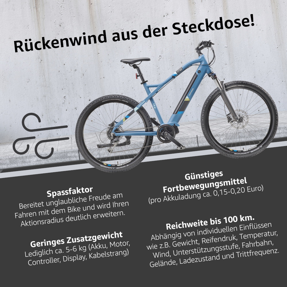E-Bike Telefunken M925 Aufsteiger Elektrofahrrad MTB-Pedelec blau 29" RH 51cm E-Fahrrad Mountainbike