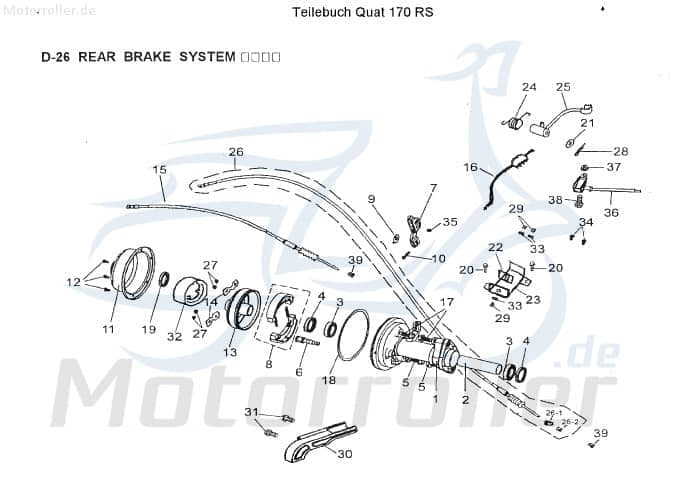 AEON Bremszug hinten Cobra 180 RS Bowdenzug Quad 180ccm 4Takt Motorroller.de Bremsleitung Seilzug Bautenzug Bremsseil Bremskabel Brems-Zug Bauten-Zug