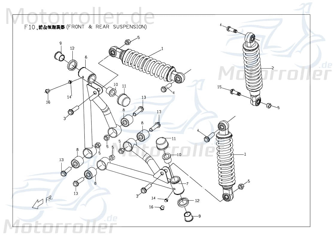 PGO X-RIDER 150 Querlenker vorn links unten schwarz Quad ATV 150ccm 4Takt X2481211600 Motorroller.de Radaufhängung Achsaufhängung Trapezlenker UTV