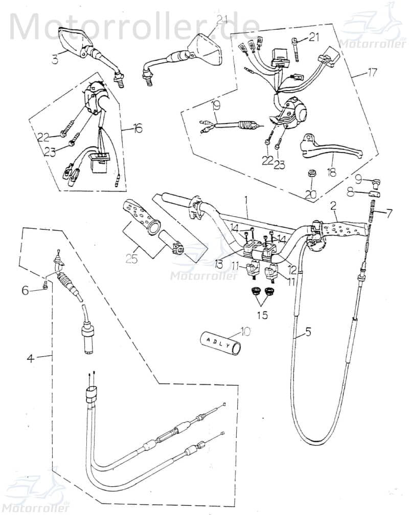 Adly RT 50 Road Trace Schaltereinheit 50ccm 2Takt 35150-154-000 Motorroller.de Lenkerarmatur rechts Schaltergehäuse Kombischalter Kombi-Schalter Moped