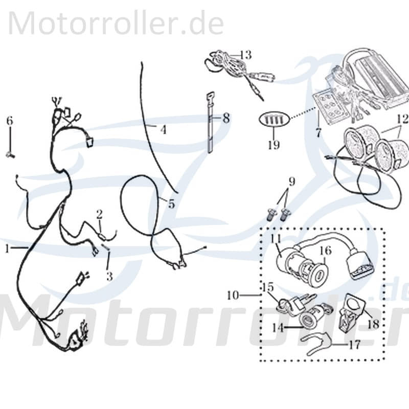 Kabelbaum Jonway Galactica 2.0 RC 50 Stromverteiler 706933 Motorroller.de Kabelsatz Strom-Verteiler Kabel-Set Kabelbündel Kabel-SatzKabelbaumverteiler