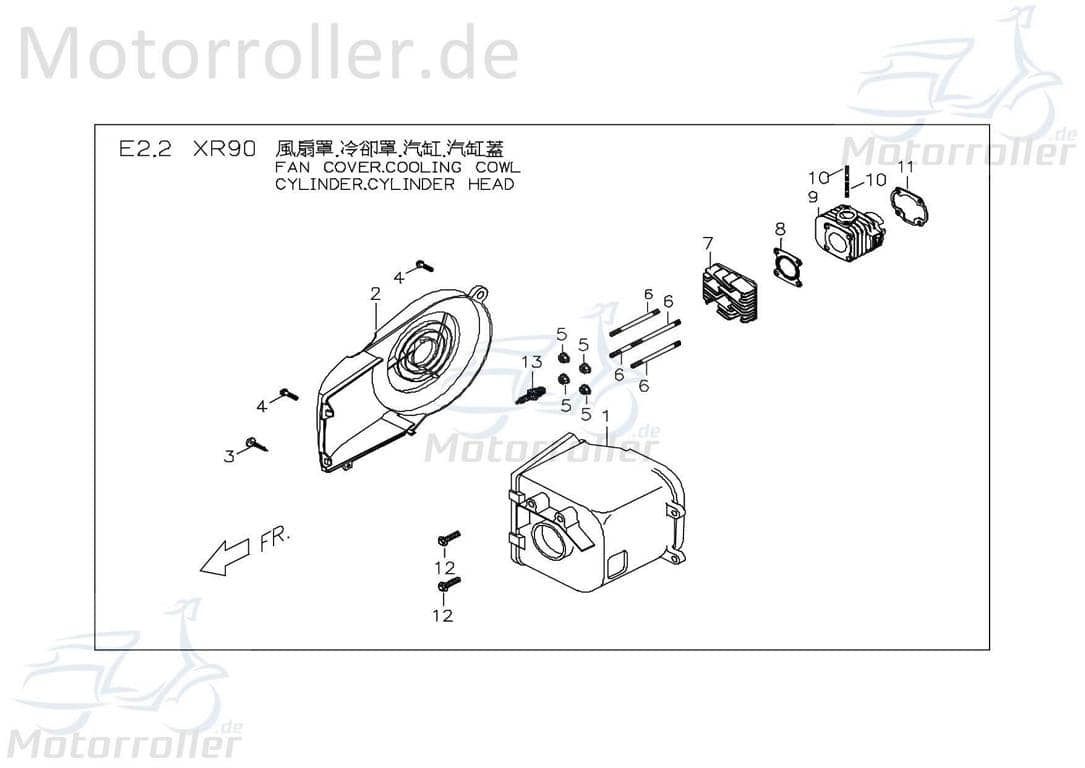 PGO X-Rider 90 Zylinderverkleidung P1 50ccm-2Takt Kühlhaube 90ccm 2Takt P9042101000 Motorroller.de Zylinder-Abdeckung Zylinderhaube Zylinderdeckel ATV