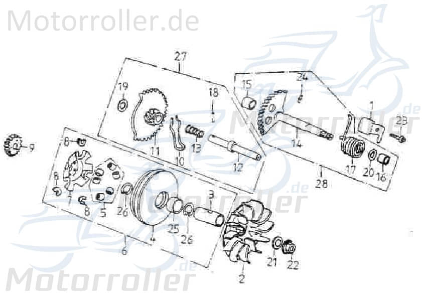 Adly GK 125 Variomatik Set 14g Adly GK 125 22103-120-000 Motorroller.de Getriebe Riemenscheibe Keilriemenscheibe Fliehkraftkupplung Variator 152QMI
