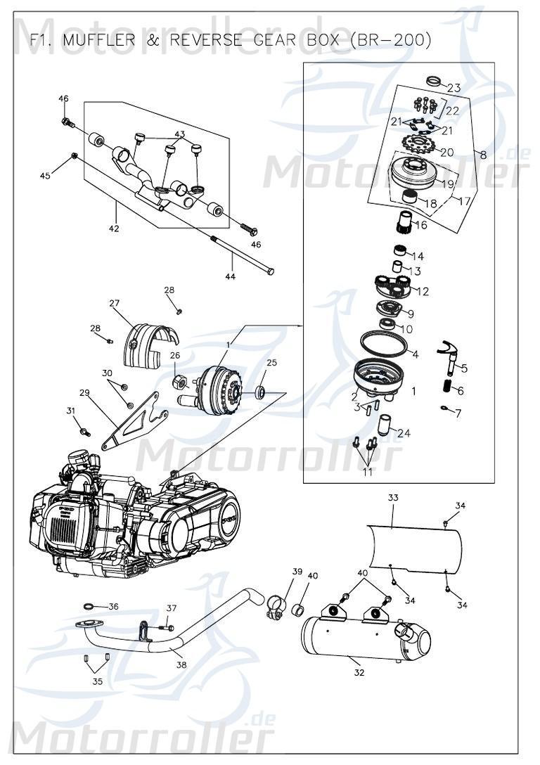PGO Bugrider 200 Auspuffblende 200ccm-4Takt Auspuffschutz 200ccm 4Takt B52810100000 Motorroller.de Hitzeblech Auspuffabdeckung Auspuff-Blende Buggy