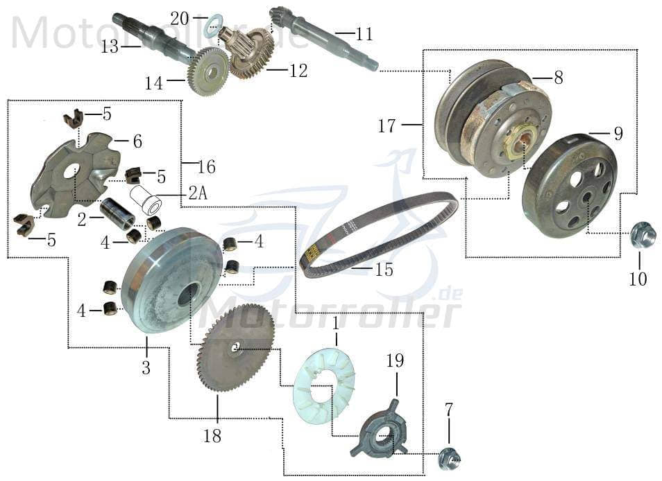 Variomatikscheibe 139QMB AGM Riemenscheibe Roller 50ccm 4Takt Motorroller.de Keilriemenscheibe Fliehkraftkupplung Variator Keilriemen-Scheibe Scooter
