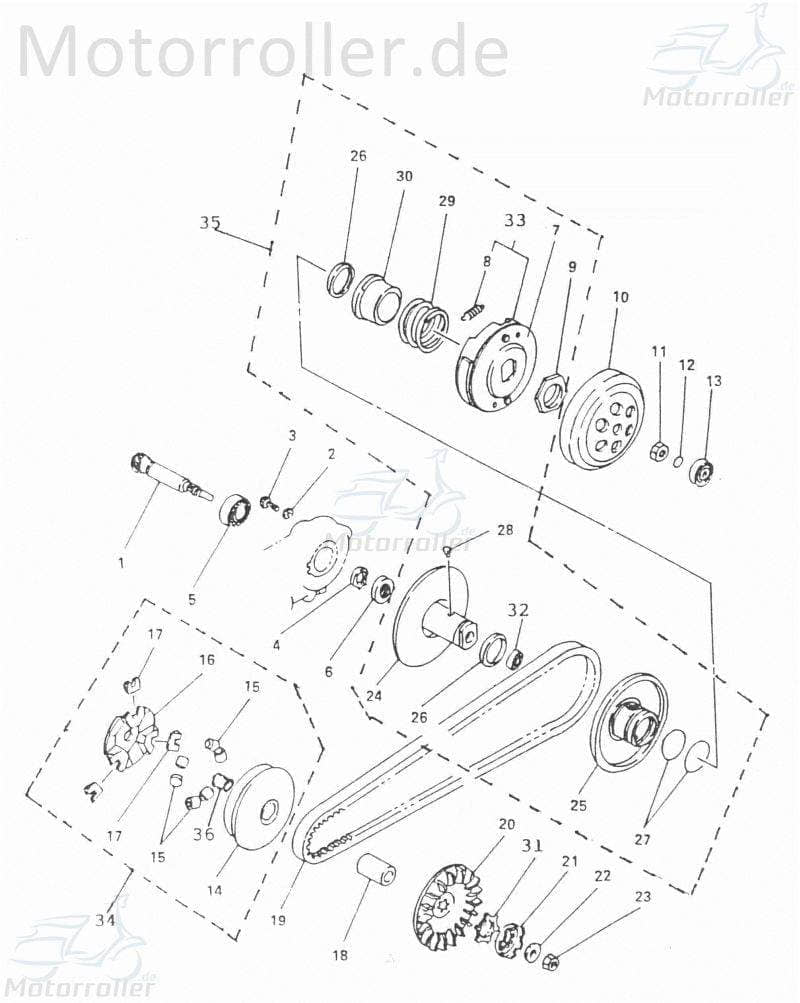 Adly Variomatik vorn Scoody 50 2 Automatik Roller 50ccm 2Takt Motorroller.de Getriebe Automatikgetriebe Variator CVT-Getriebe Stufenlos-Getriebe