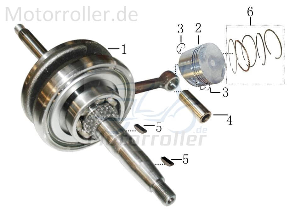 Kurbelwelle 17 Zähne mit Lager 152QMI GY6 4Takt 31120801-3 Motorroller.de 125/180ccm Motorwelle Kolbenantriebswelle Crankshaft Kurbel-Welle Scooter