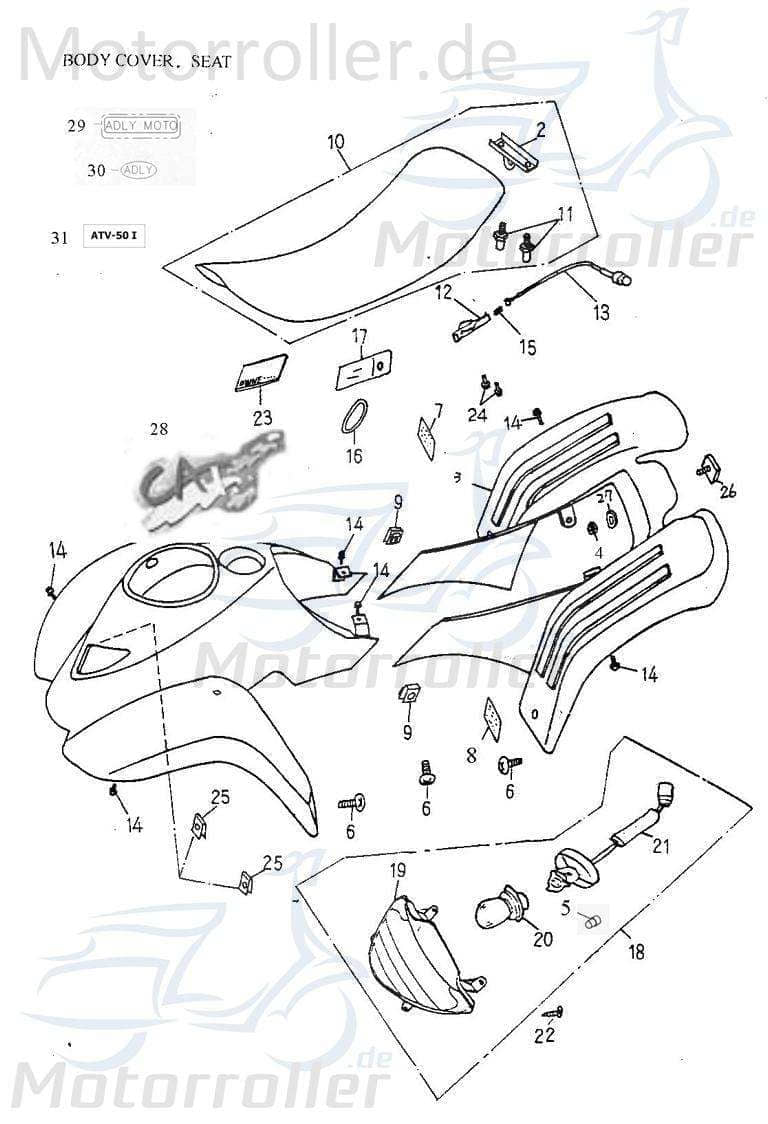 Adly Bundschraube Sitzbankbefestigung Quad ATV 50ccm 2Takt Motorroller.de Maschinenschraube Flanschschraube Flansch-Schraube Maschinen-Schraube UTV