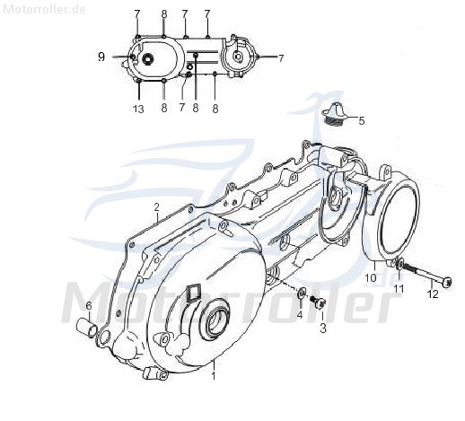 Sundiro XDZ 50 TA Dichtung Gehäusedeckel 50ccm 2Takt FIG. 03 NO. 02 Motorroller.de Dichtung-Deckel Kupplungsdeckel Getriebe Variomatikdeckel 1E40QMB