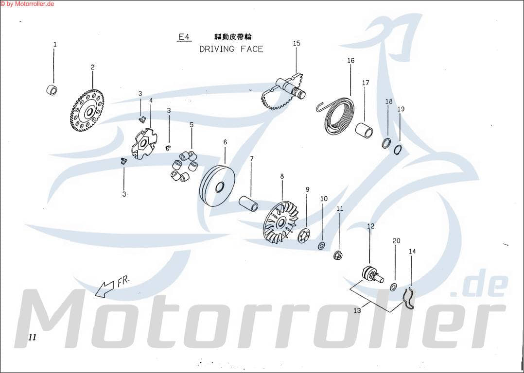 PGO Spindel-Kickstarter 50ccm-2Takt Big Max 50 komplett E1251100000 Motorroller.de PGO 50ccm-2Takt Tornado 50 Mokick Ersatzteil Service Inpektion