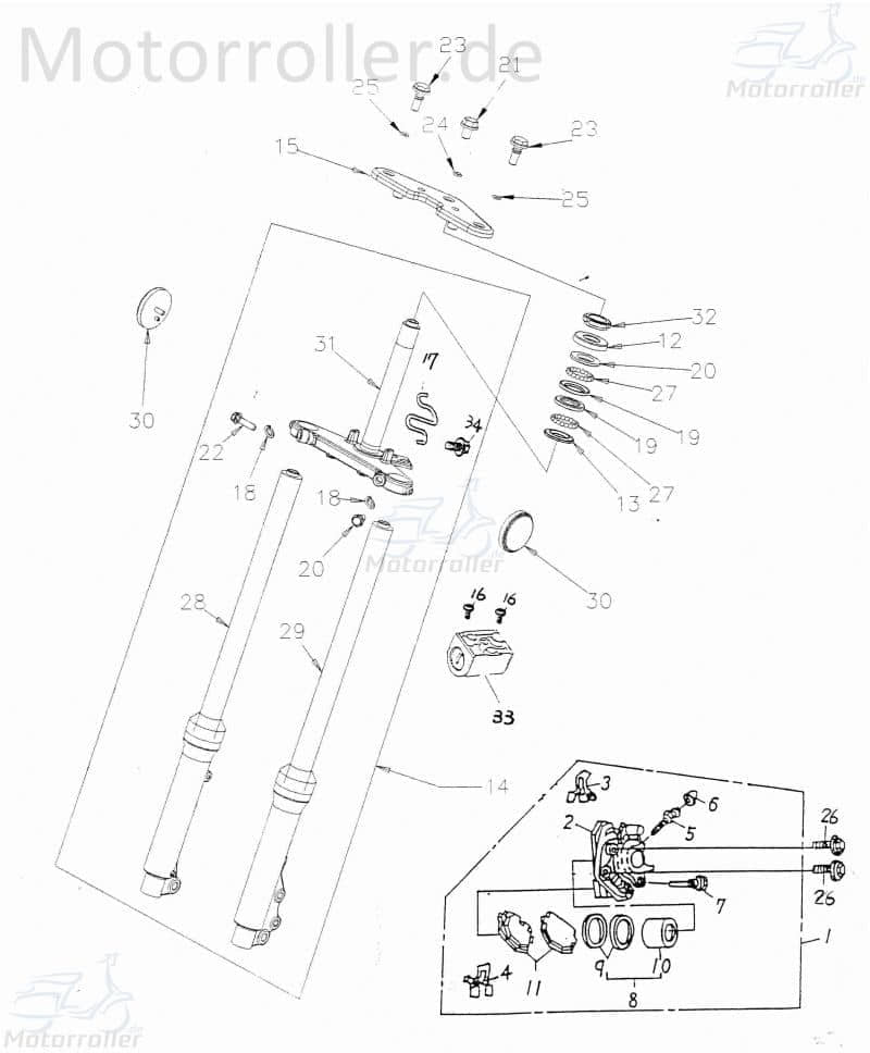 Adly RT 50 Road Trace Bolzen 50ccm 2Takt 92002-10034-19 Motorroller.de 10x34.4mm Stehbolzen Gewindebolzen Zapfen Gewindestift Arretierbolzen Motorrad