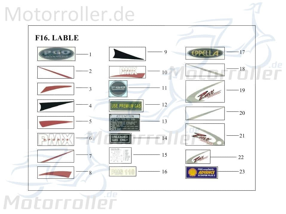 PGO Aufkleber Kotflügel rechts PMX 110 Sticker Dekor Roller P2601330000 Motorroller.de Dekor-Aufkleber Klebeetikett PMX 50 Mokick Ersatzteil Service