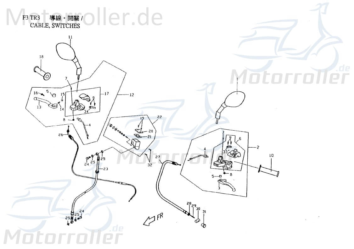 PGO Bremshebel rechts TR3 50 Mofa Handbremshebel Brems-Hebel N1543600000 Motorroller.de Handbremsgriff Bremsarm Brems-Arm Brems-griff Bremsnockenhebel
