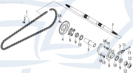 SMC Verschraubung Aufnahme Kettenzahnrad hinten 50ccm 2Takt Motorroller.de Minarelli liegend Quad ATV Rex Quad 50 Mustang 50 UTV Ersatzteil Service