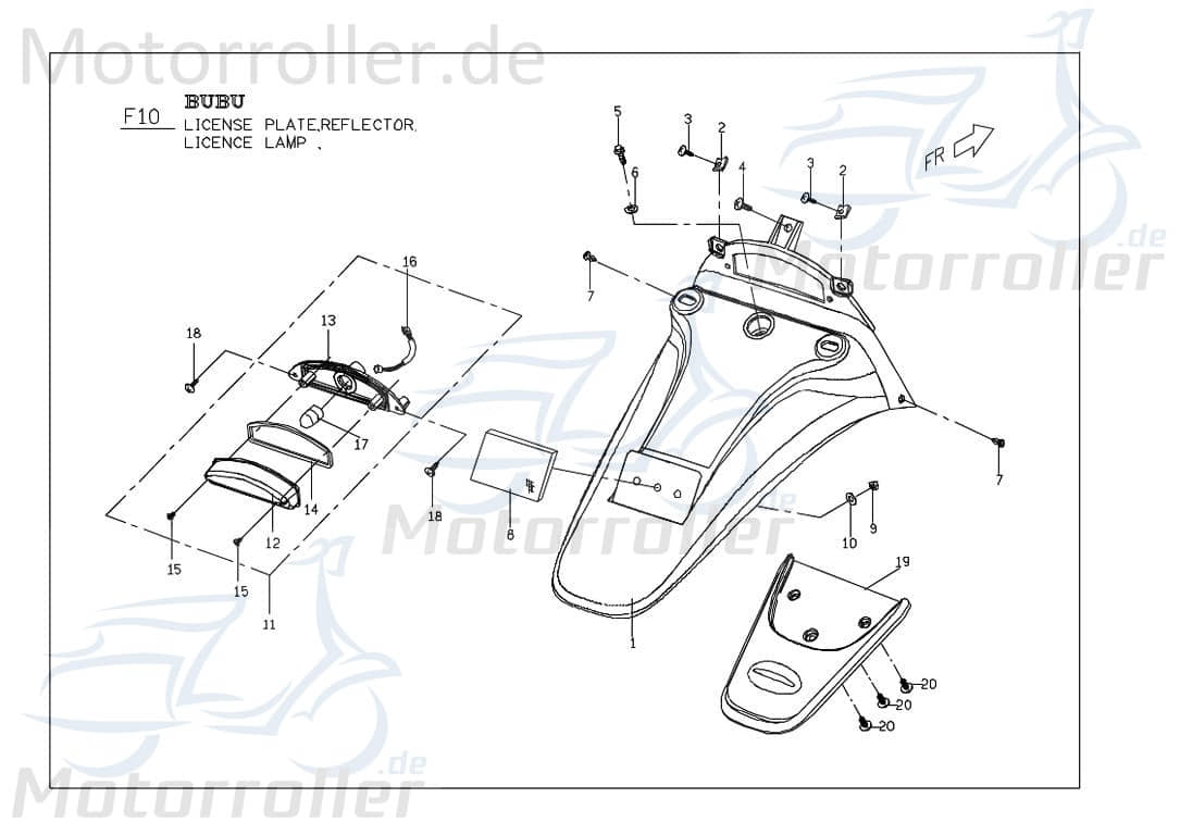 PGO Glasabdeckung Kennzeichenleuchte Ligero RS 125 Roller P566F910000 Motorroller.de Ligero RS 50 Mokick Ersatzteil Service Inpektion Direktimport