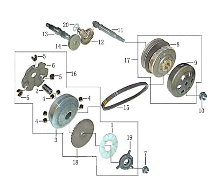 Kupplung AGM GMX 450 Sport JSD50QT-13 Wandler 50ccm 4Takt Motorroller.de Fliehkraftkupplung Fliehkraft-Kupplung Variomatik-Kupplung Nockenscheibe