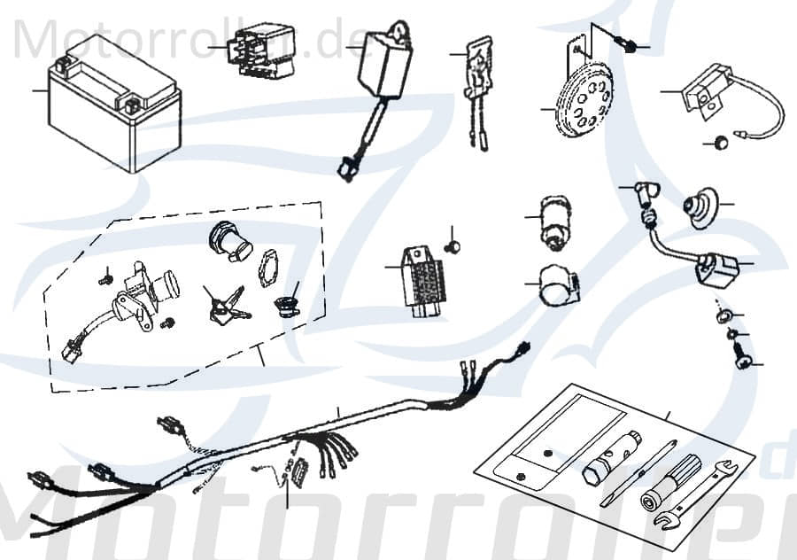 Rex RS250 Zündspule Zündkabel Zündung 50ccm 2Takt 87917 Motorroller.de Zündmodul Kerzenstecker Zünd-Kabel Zünd-Spule Kerzen-Stecker Zünd-Modul Jonway