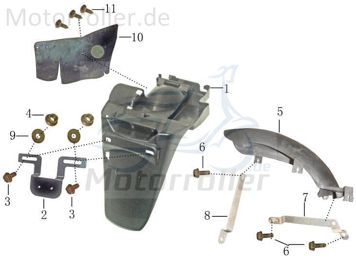 Rex RS450 Spritzschutz 50ccm 4Takt BAO-604205-TA9-0000 Motorroller.de Schutzblech Schmutzfänger Schutz-Blech Radabdeckung Radlauf Spritzlappen 139QMB