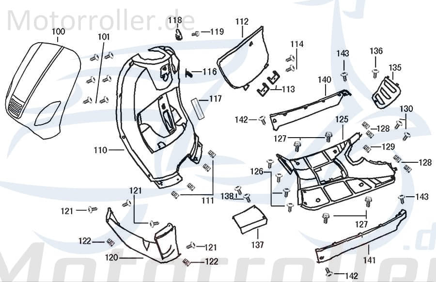 Luxxon Emily 50 Deckel Kappe 50ccm 4Takt 83753-ALA6-9000 Motorroller.de Verkleidung Schutz Blende Abdeckung Haube Abdeckhaube Schutzhaube Überdeckung