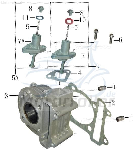 Rex QM50QT-6A Ketten-Spanner 50ccm 4Takt Kettenspanner Motorroller.de Steuerkettenspanner 139QMB JSD50QT-13 50cc 4T 139QMA Spannvorrichtung