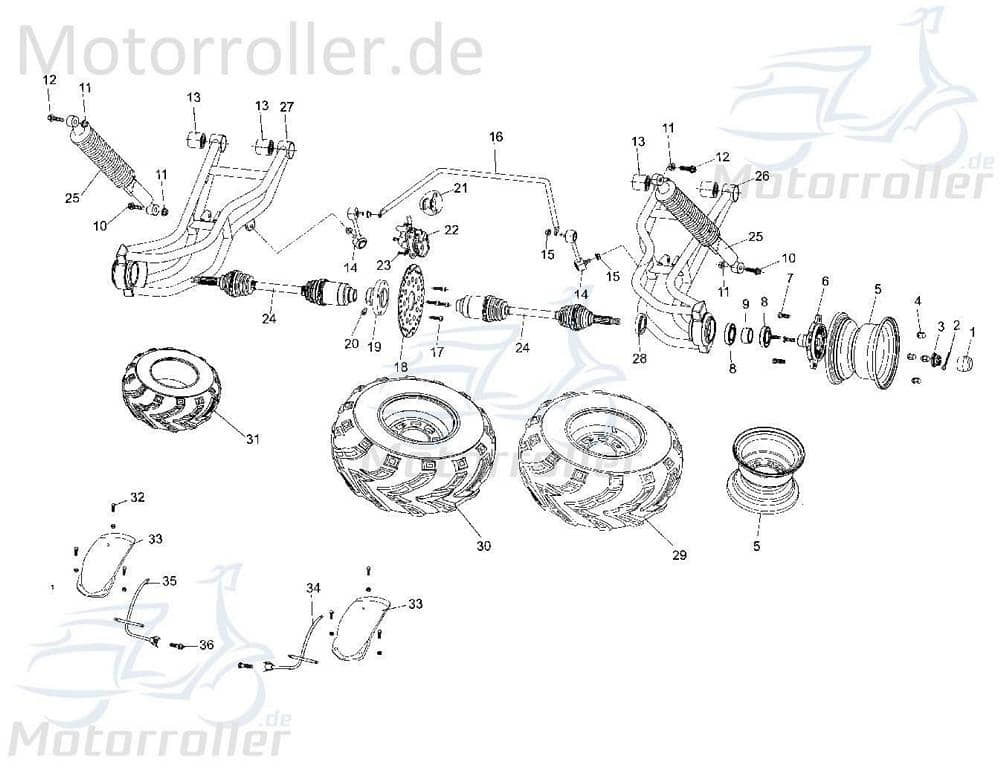 Tongjian Strassenbuggy 250 Federbein Stoßdämpfer hinten 6.000.245 Motorroller.de Federung Eppella ECM TBM Twister Hammerhead Wangye Kasea Buggy