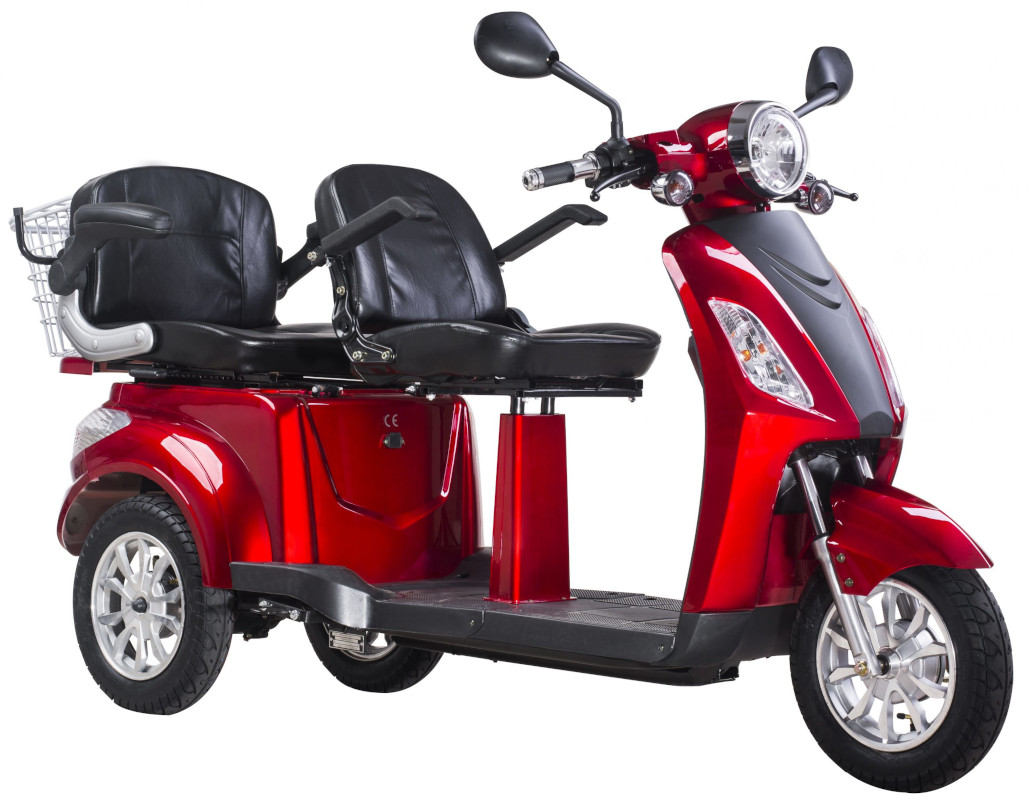 Dreirad Scoody E Trike ZT-18 25 km/h rot Bleisäure-Akku 1000 Watt Elektroroller E-Scooter E-Roller Dreiradroller Zweisitzer