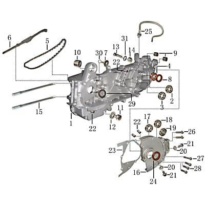 Rex RS1000 Motorgehäuse 125ccm 4Takt Getriebegehäuse Motorroller.de Kurbelgehäuse 152QMI YY125QT-28 125cc 4T GY6 Getriebe-Deckel