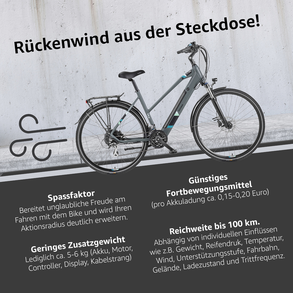 E-Bike Telefunken XC940 Expedition Elektrofahrrad Trekking-Pedelec granit 28" RH 50cm E-Fahrrad Trekkingrad Damenrad
