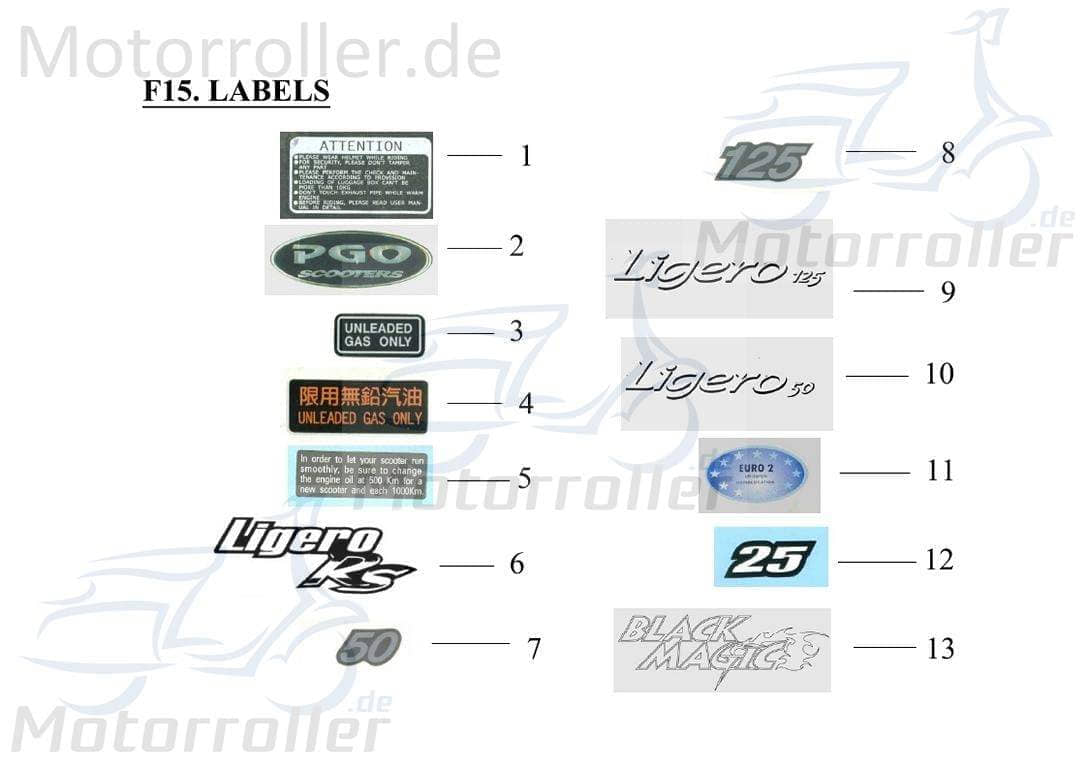 PGO Aufkleber 50 rechts G-Max Sticker Dekor Roller P6601220000 Motorroller.de Dekor-Aufkleber Klebeetikett Mokick Ersatzteil Service
