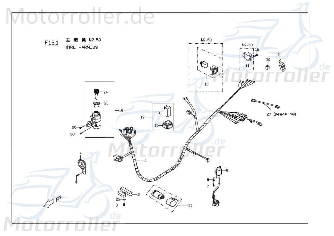 PGO Kabelbaum G-Max 50 Kabelsatz Stromverteiler 50ccm 2Takt Motorroller.de Strom-Verteiler Kabel-Set Kabelbündel Kabel-SatzKabelbaumverteiler Scooter
