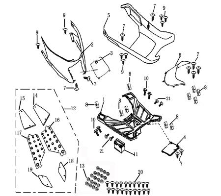 Trittbrett Verkleidung Kunststoff schwarz Länge = 730mm 2T 50cc 700783