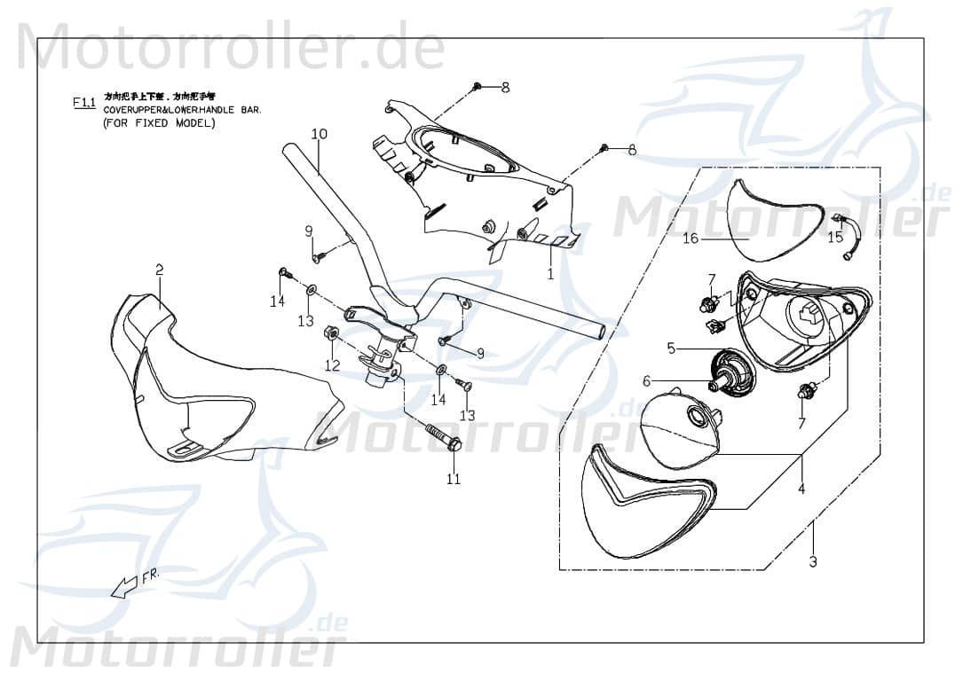 PGO Scheinwerferverkleidung oben schwarz Ligero RS 125 P6613000690 Motorroller.de Scheinwerfer-Verkleidung Lenker-Verkleidung Scheinwerferabdeckung