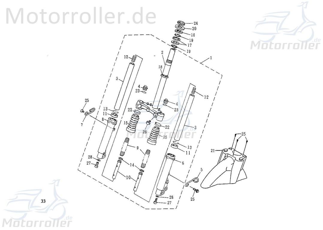 Kreidler Flory 50 Vorderradgabel komplett 74300 Motorroller.de Rollergabel Gabelbrücke Lenkergabel