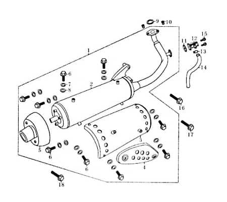 Rex RS125 Auspuffblende Auspuffschutz 125ccm 4Takt FIG19A-4 Motorroller.de Hitzeblech Auspuffabdeckung Auspuff-Blende Hitze-Blech 125ccm-4Takt