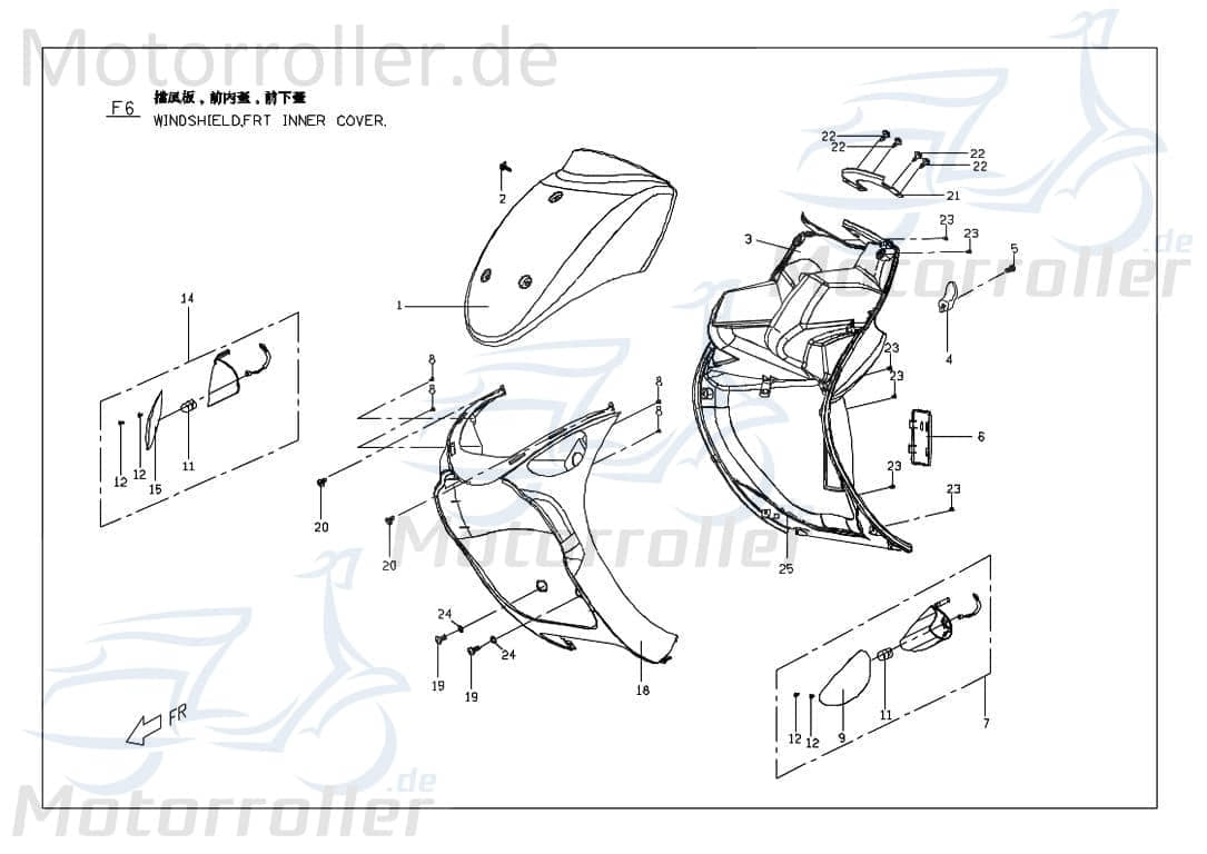 PGO Rodoshow 50 Frontverkleidung blau unten Frontschürze 50ccm 2Takt P56260134W0 Motorroller.de Frontmaske Front-Cover Lenkerverkleidung Front-Schürze