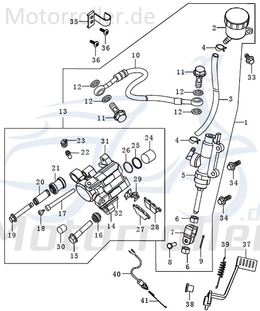 Kreidler STREET 125 DD Bremslichtschalter 125ccm 4Takt FIG.C13-40 Motorroller.de Bremsschalter Stop-Schalter Bremslicht-Schalter Stoplichtschalter