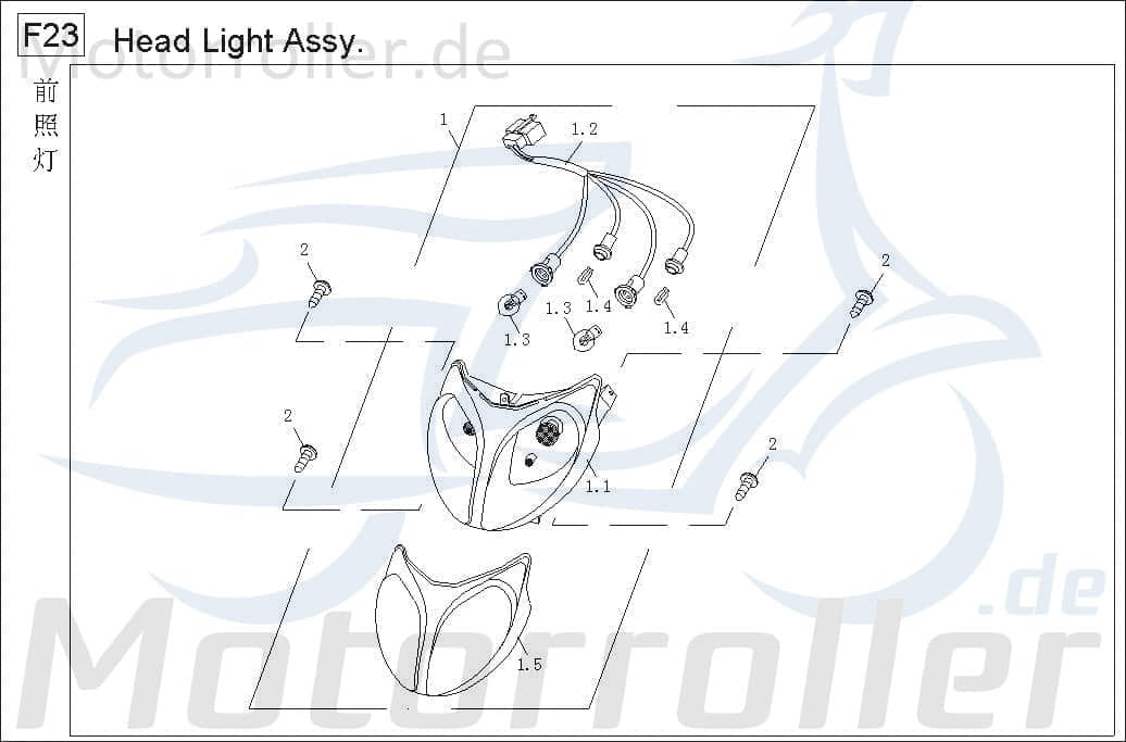 Scheinwerfer 12V 35/35W Sockel BA20d Baotian 50ccm 2Takt Motorroller.de Frontscheinwerfer Hauptscheinwerfer Front-Scheinwerfer Vorderlicht Frontlicht