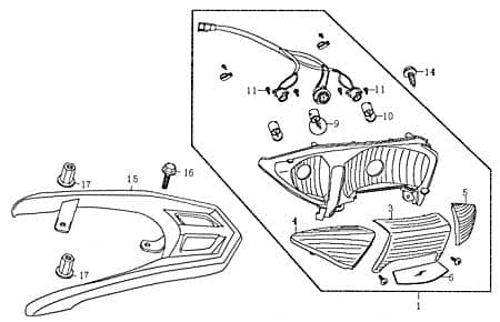 Rücklicht komplett klare Blinker Rex RS600 Scooter 89793 Motorroller.de Rückstrahler Rück-Leuchte Rückleuchteneinheit Rückleuchten-Einheit