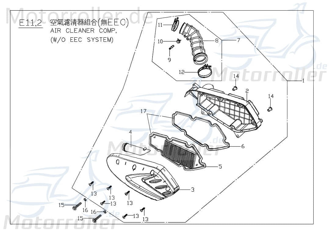 PGO G-Max 150 Luftfilterkasten 150ccm 4Takt M22620010003 Motorroller.de Luft-Filter Luftfiltergehäuse Luftfiltermatte Luftfilter-Kasten komplett