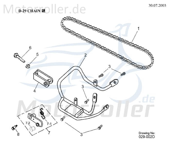 AEON Kette Overland 180 Steuerkette Quad ATV 180ccm 4Takt Motorroller.de Antriebskette Nockenwellenkette 125ccm-4Takt Overland 125 UTV Ersatzteil
