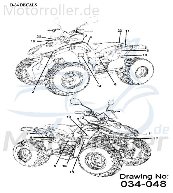 AEON Aufkleber R/Down Cobra 180 RS Sticker Dekor 180ccm 4Takt Motorroller.de Dekor-Aufkleber Klebeetikett 180ccm-4Takt Quad ATV Cobra 125 RS II UTV