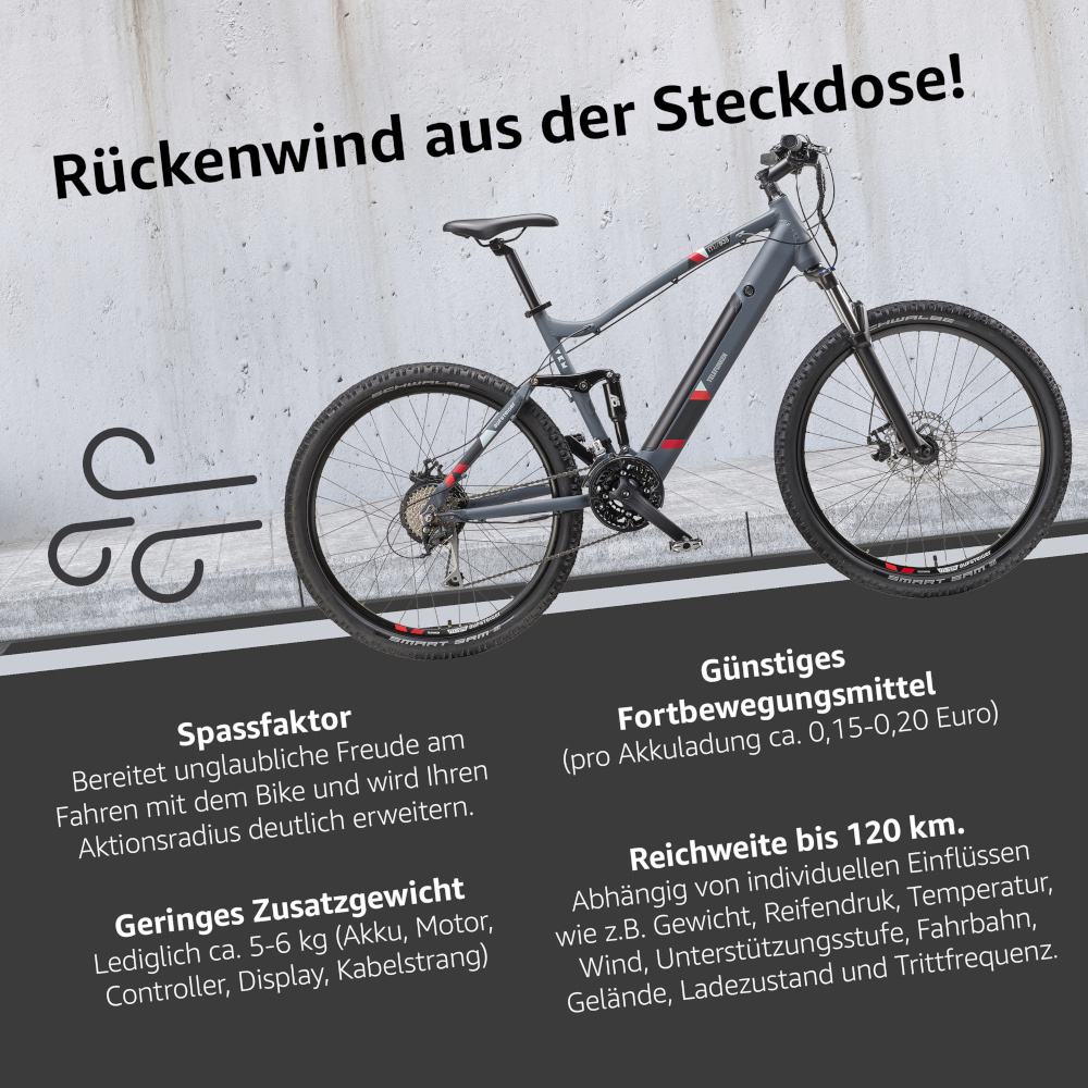 E-Bike Telefunken M935 Aufsteiger Elektrofahrrad MTB-Pedelec graphit 27,5" RH 48cm E-Fahrrad Mountainbike