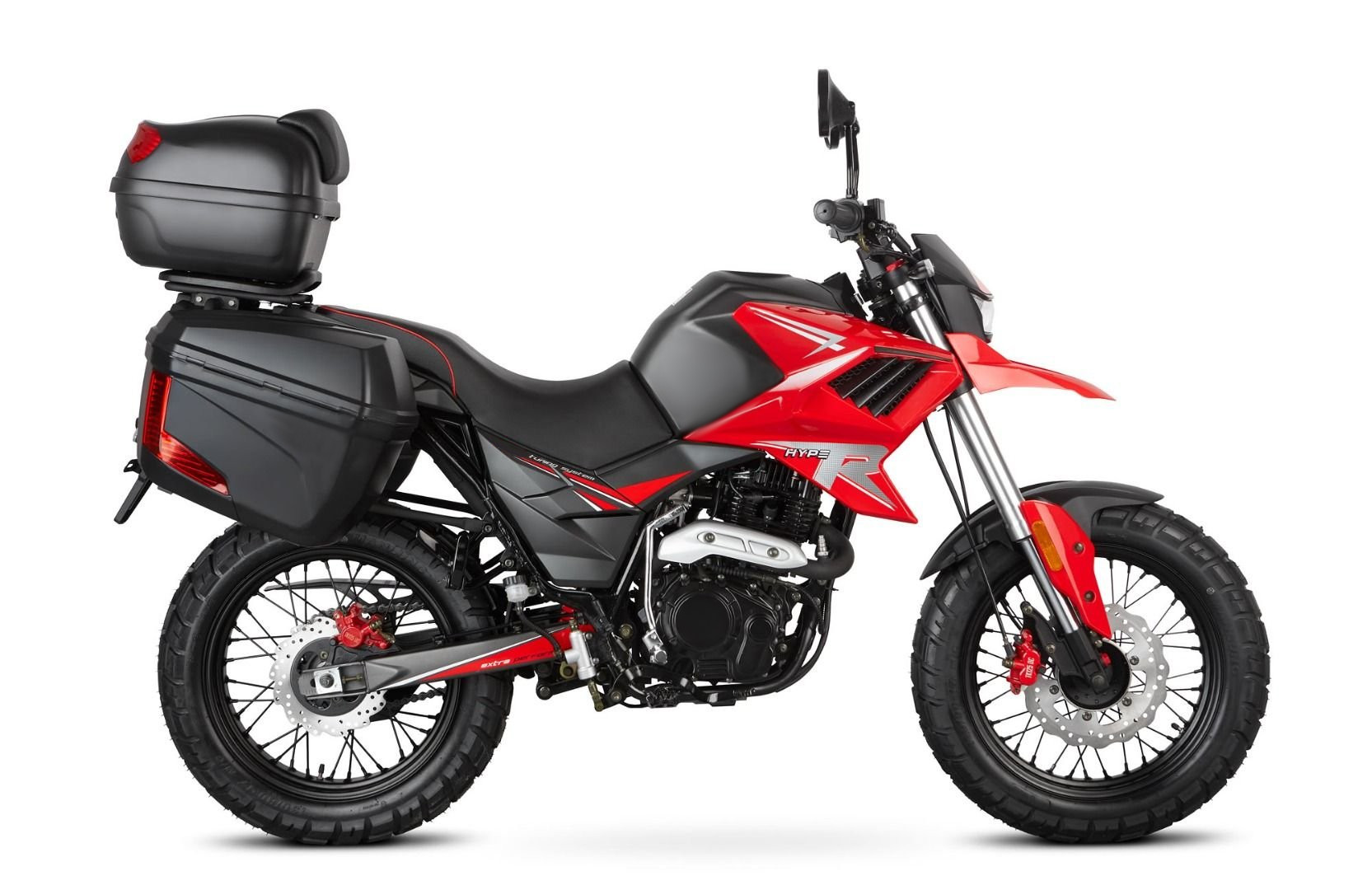 Motorrad Fighter 125 HR-S rot 90 km/h Euro 5 Schaltmoped 125ccm 4 Takt Leichtkraftrad Krad Kraftrad mit Topcase und Seitenkoffer