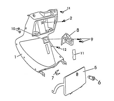 Rex RS125 Klappe Mittelverkleidung 125ccm 4Takt FIG30-10 Motorroller.de Wartungsklappe Zugangsklappe Schutzklappe Wartungsdeckel Bodendeckel Scooter